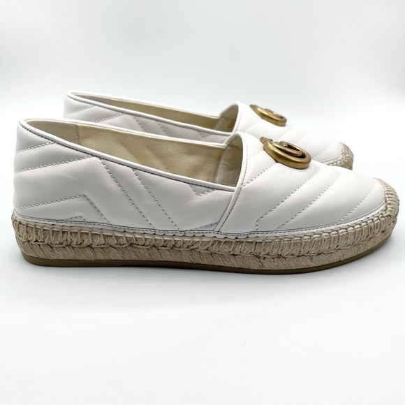 NEW Gucci White Leather Double G Marmont Matelasse Quilted Espadrille Sandals - Picture 4 of 14